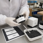 Factory QC label and texture check for coconut charcoal underarm scrub OEM project