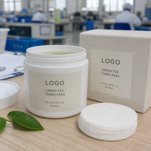 Private label green tea toner pads jar and carton with LOGO placeholder
