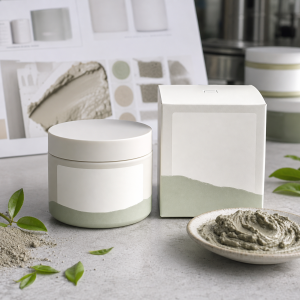 Private label green tea volcanic clay facial mask sample jar with blank LOGO-ready packaging