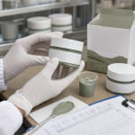 Factory QC label and texture check for green tea volcanic clay facial mask OEM project