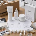 Packaging options for private label 3-step facial care set with tube bottle jar cartons and swatches