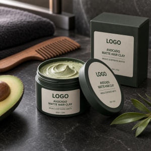 Private label avocado matte hair clay jar and carton sample for OEM haircare buyers