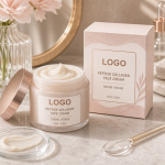 Private label peptide collagen face cream jar and carton sample for OEM skincare buyers