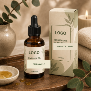 Private label plant massage oil blend bottle and carton sample for OEM buyers