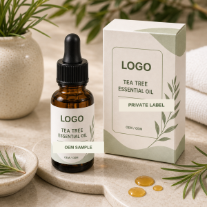 Private label tea tree essential oil bottle and carton sample for OEM aroma and massage oil buyers