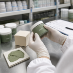 Factory QC sample review of men's green tea clay mask texture label and jar fit