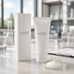 Neutral private label facial cleanser tube and carton with LOGO placeholder