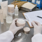 Factory QC sample review of rice ceramide collagen facial mask texture label fit and packaging samples