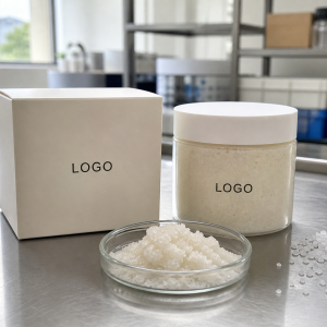 Private label sea salt body scrub jar and carton with LOGO placeholder